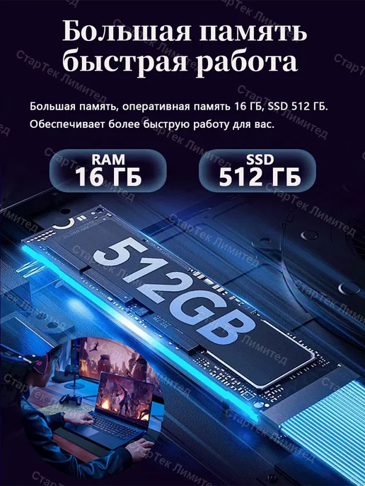 Fynix Ноутбук игровой R3 RAM16GB SSD256GB Ноутбук для работы, 3 ГБ, фото 3