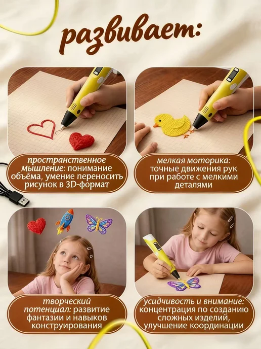 3д ручка набор для творчества, желтый, фото 4