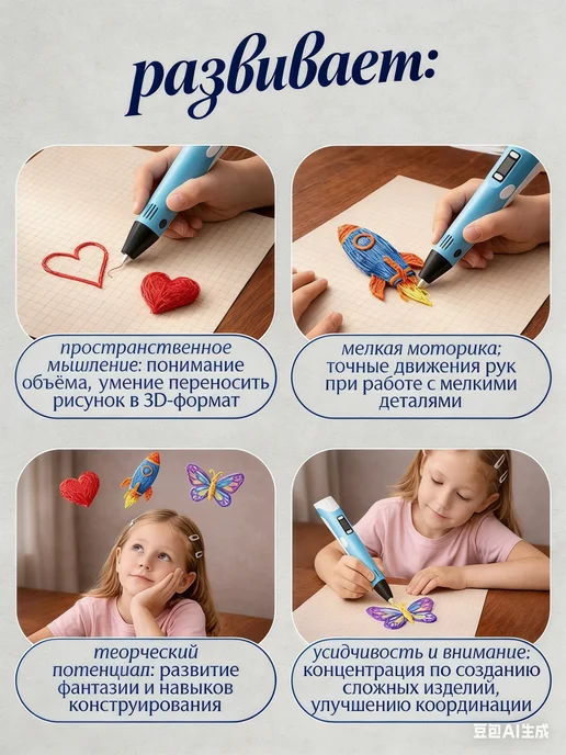 3д ручка набор для творчества, синий, фото 4