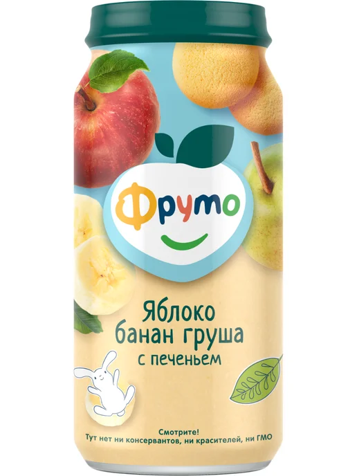 ФрутоНяня Пюре детское яблоко, банан, груша с печеньем набор 6 шт, 250 г, 6 шт, фото 4
