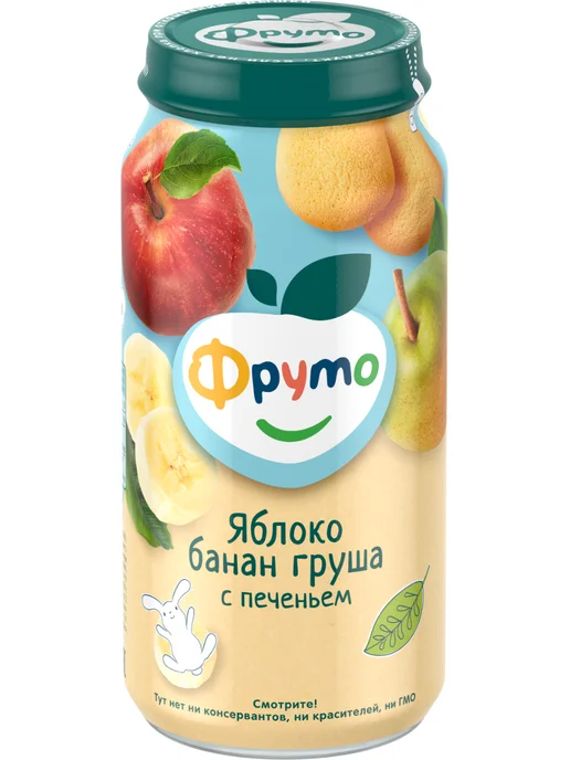 ФрутоНяня Пюре детское яблоко, банан, груша с печеньем набор 6 шт, 250 г, 6 шт, фото 5
