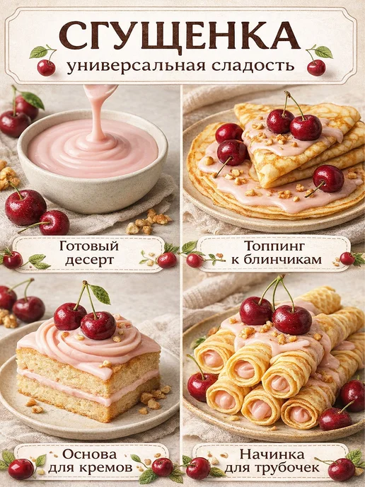Глубокое Сгущенка с сахаром Вишневая 8,5% Беларусь 5шт*380г, 5 шт, 380 г, фото 2