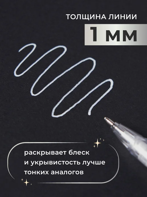 Малевичъ Набор гелевых ручек 3 шт золотая, серебряная, белая (1 мм), 3 шт, фото 3