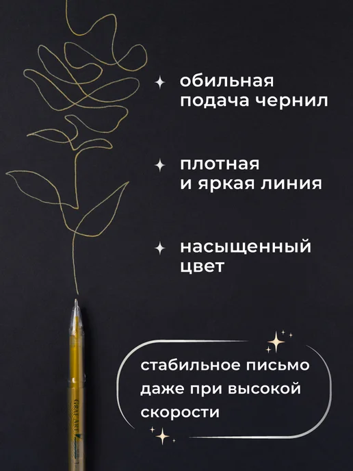 Малевичъ Набор гелевых ручек 3 шт золотая, серебряная, белая (1 мм), 3 шт, фото 4