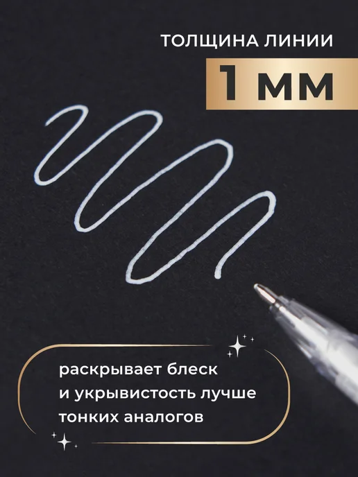 Малевичъ Набор гелевых ручек 3 шт золотая, серебряная, белая (1 мм), 6 шт, фото 3