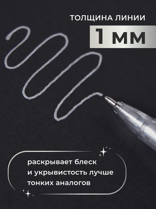 Малевичъ Ручка гелевая серебро, набор 3 шт (1 мм), 3 шт, фото 2