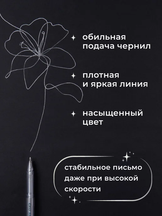 Малевичъ Ручка гелевая серебро, набор 3 шт (1 мм), 3 шт, фото 3