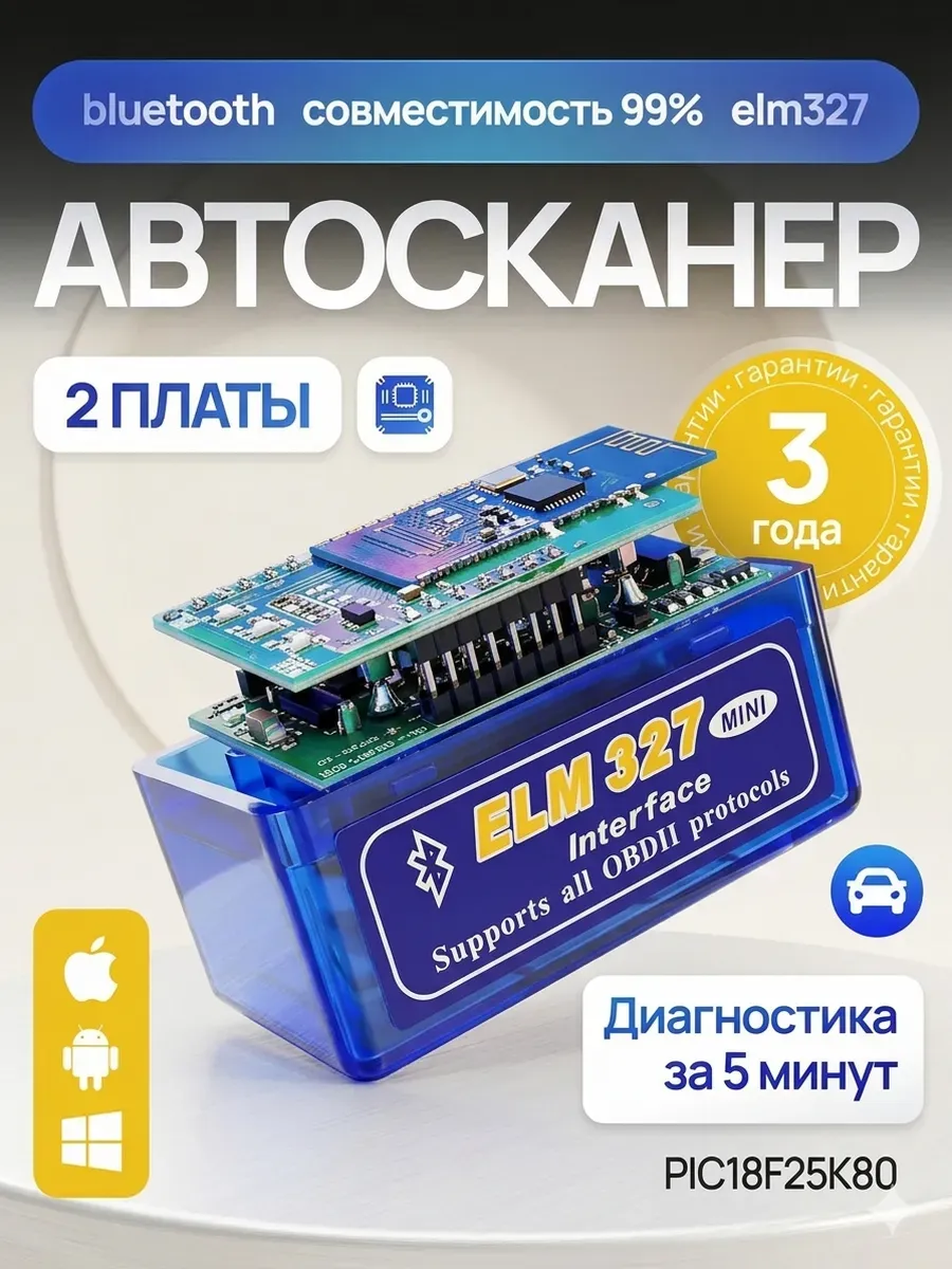 Автомобильный обд2 сканер elm 327 v1.5 PIC18F25K80