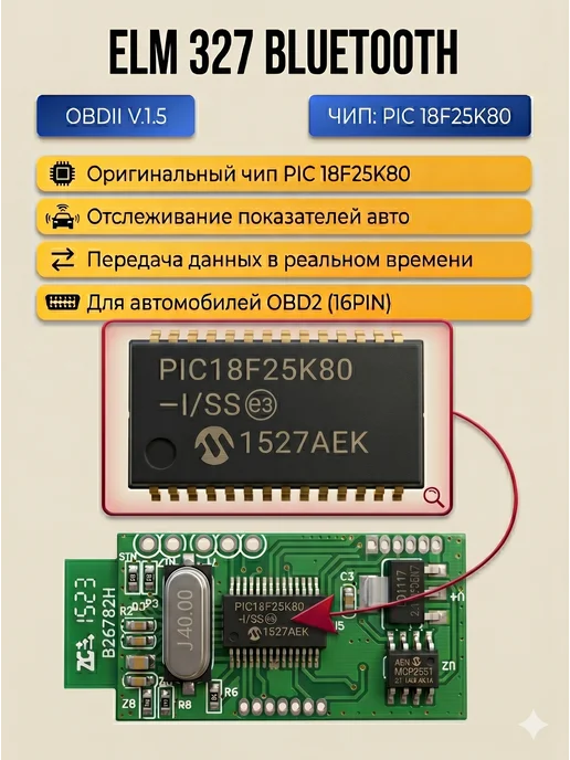 Carsnap Автомобильный обд2 сканер elm 327 v1.5 PIC18F25K80, синий, фото 6