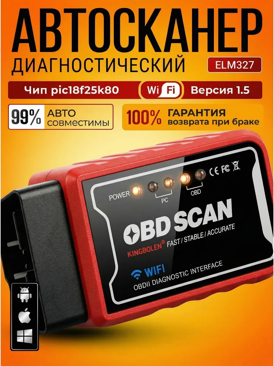 OBD Автосканер elm 327 v1.5 obd2 для диагностики авто