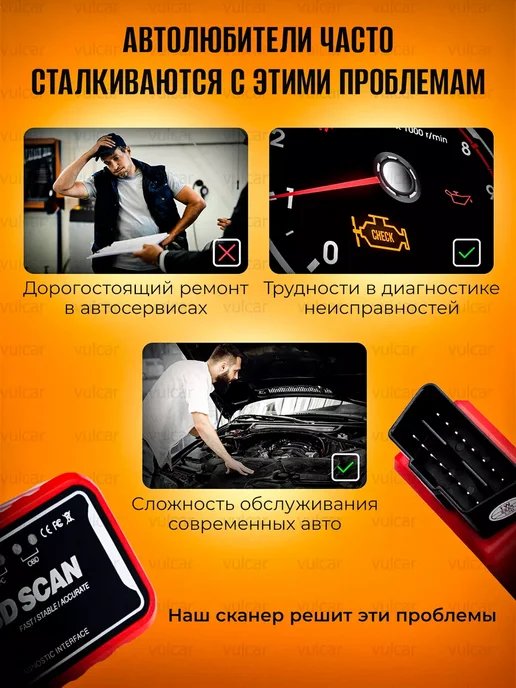 Carsnap Автомобильный обд2 сканер elm 327 v1.5 PIC18F25K80, красный, фото 3