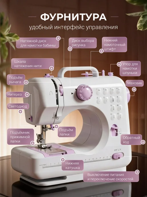 Швейная машинка электрическая для дома с педалью, белый, фото 3