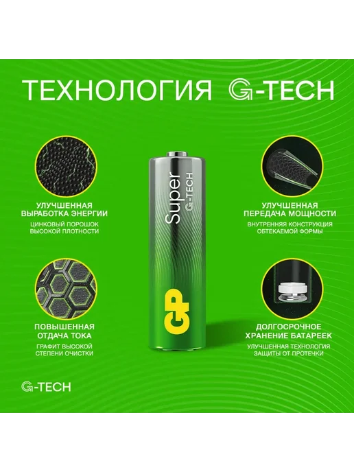 GP Батарейка алкалиновая GPSuper Alkaline G-Tech 24А ААA - 2 шт, 2 шт, фото 6