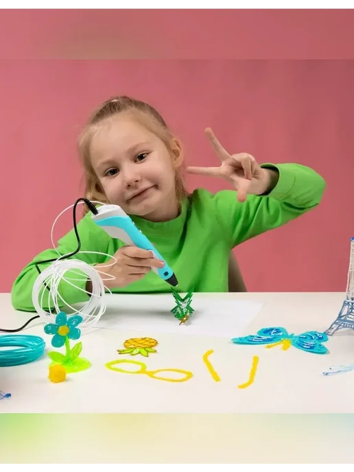 Нет бренда 3D ручка набор для творчества и рисования 3д, голубой, фото 5