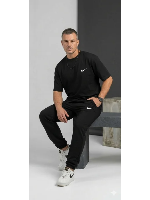 QA fashion Костюм мужской домашний с футболкой и брюками летний, черный