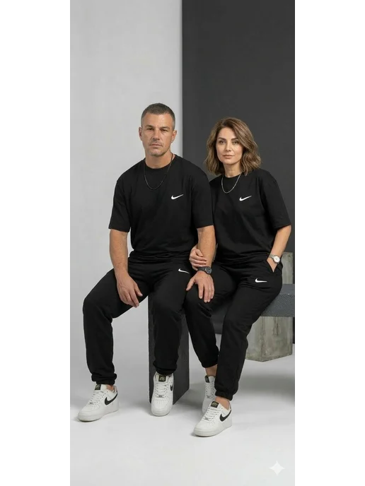 QA fashion Костюм мужской домашний с футболкой и брюками летний, черный, фото 2