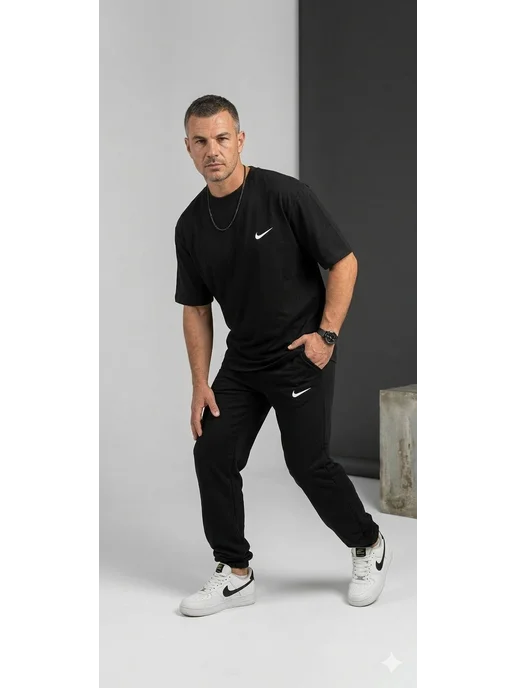 QA fashion Костюм мужской домашний с футболкой и брюками летний, черный, фото 3