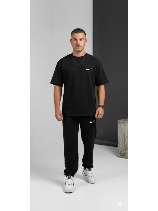 QA fashion Костюм мужской домашний с футболкой и брюками летний, черный, фото 4