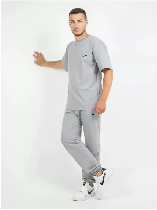 QA fashion Костюм мужской домашний с футболкой и брюками летний, серый