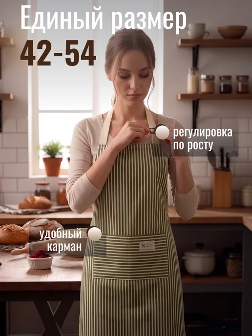 Доляна Фартук кухонный 65х70 женский для готовки для дома, 65x70, фото 2