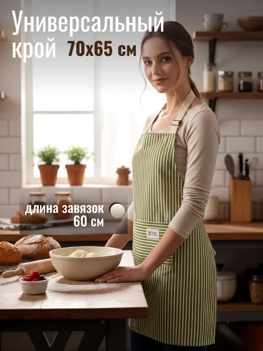 Доляна Фартук кухонный 65х70 женский для готовки для дома, 65x70, фото 3
