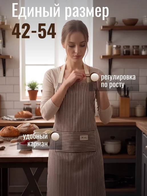 Доляна Фартук кухонный женский для готовки для дома, коричневый, фото 2