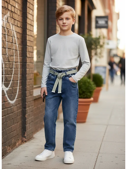Modern Kids Джинсы бананы на резинке, синий, фото 2