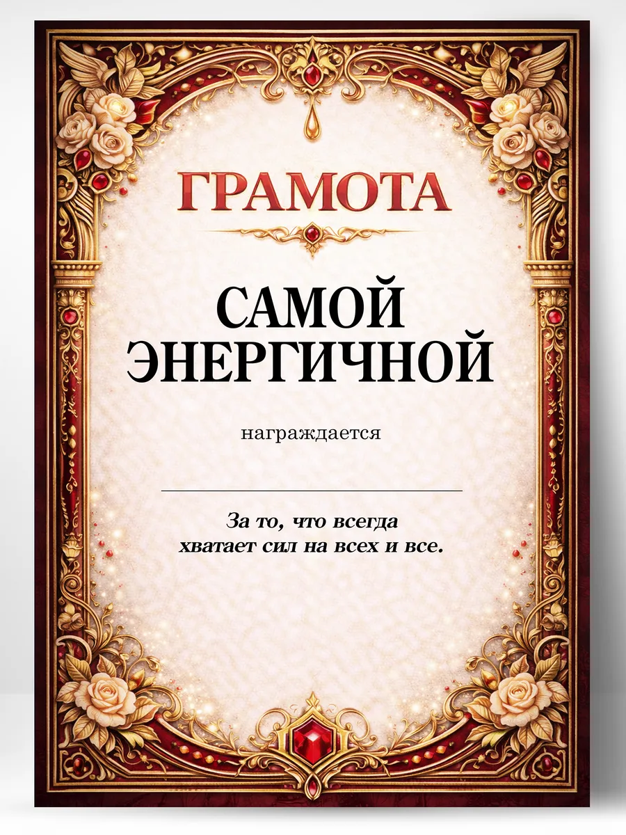 Грамота диплом в подарок - Самой энергичной