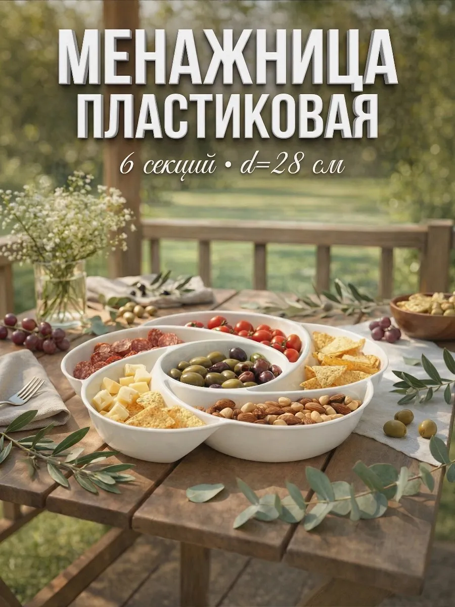 Менажница 6 секций, d-28 см, пластик