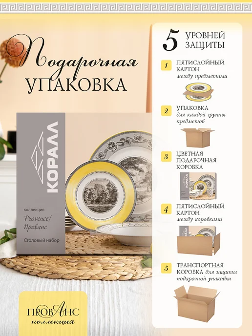 Коралл Набор посуды на 6 персоны фарфор Provence 24 предмета, черный, фото 6