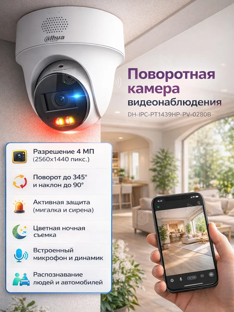 Поворотная камера видеонаблюдения DH-IPC-PT1439HP-PV-0280B