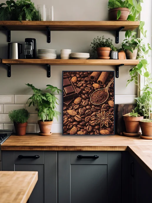 Алмазныи ряд Алмазная мозаика на подрамнике 40х50 см Кофейные зерна, 40x50 см, фото 2