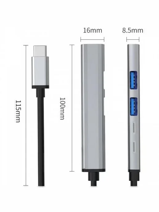 KS-is Док-станция USB Type C 5 в 1, серый, фото 4