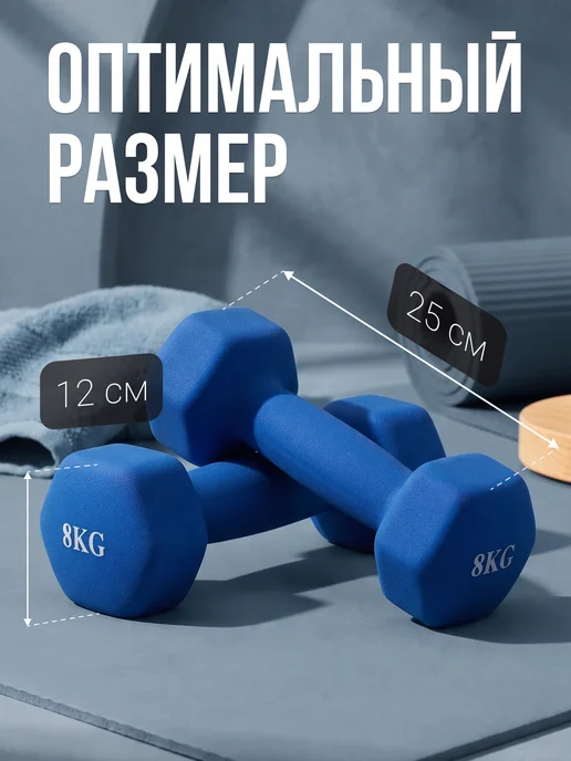 VictoryFit Гантели 4 кг 2 шт для фитнеса неопреновые, 8 кг, 2 шт, фото 2