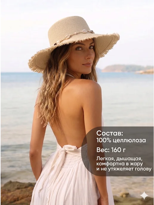 MAINY Шляпа летняя пляжная соломенная, бежевый, фото 6