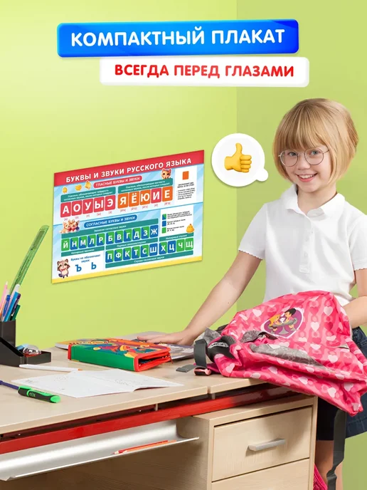 Краски шоу Обучающий плакат Буквы и звуки русского языка А4, синий, фото 2