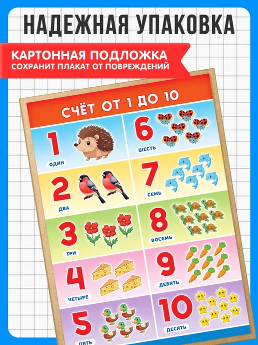 Краски шоу Обучающий плакат Счет от 1 до 10 А4, синий, фото 5