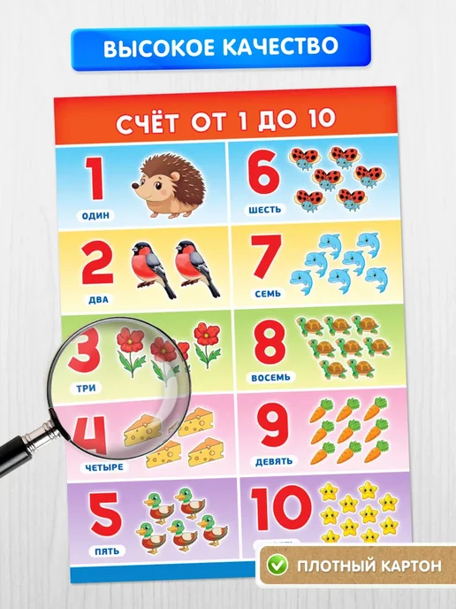 Краски шоу Обучающий плакат Счет от 1 до 10 А4, синий, фото 6