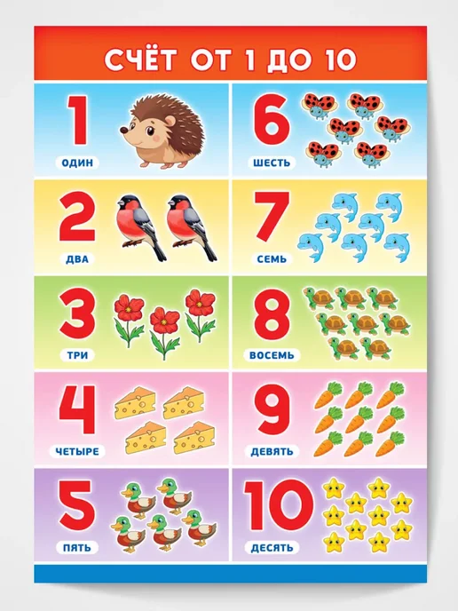 Краски шоу Обучающий плакат Счет от 1 до 10 А4, синий, фото 7