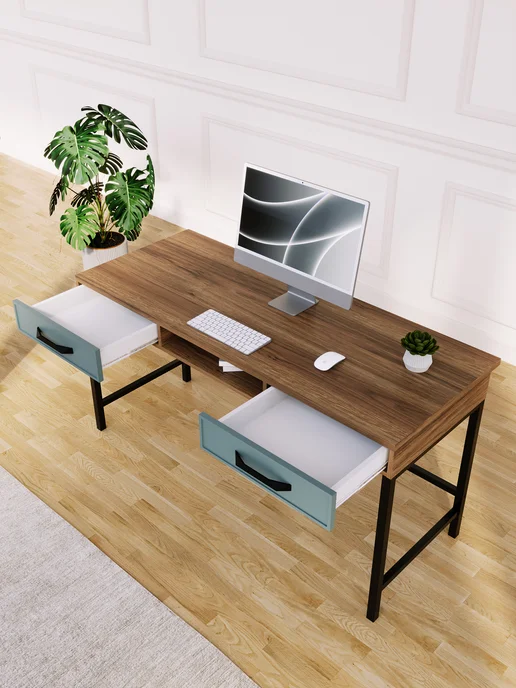 Make Mebel Стол Тренд 150 письменный с ящиками Дуб Чарльстон+зеленый, зеленый, фото 3