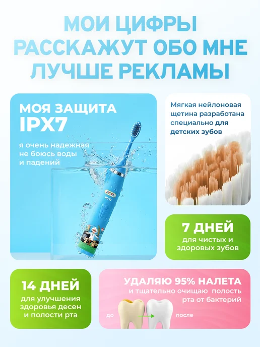 RUVI Электрическая зубная щетка детская с таймером, голубой, фото 4
