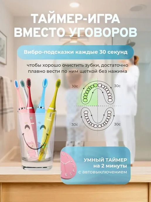 RUVI Электрическая зубная щетка детская с таймером, голубой, фото 7