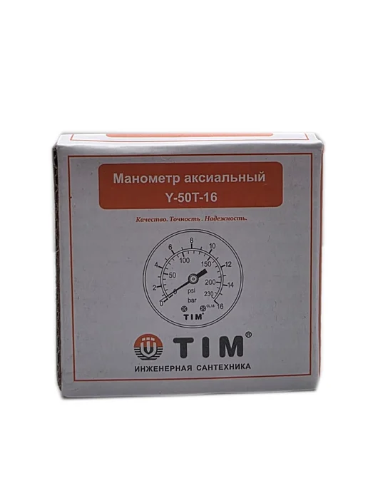 TIM Манометр 16 бар аксиальный Ø50 мм, подключение 1 4 дюйма, белый, фото 4