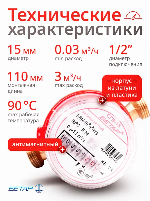 Бетар Набор из 4 антимагнитных счетчиков СГВ-15 без КМЧ, красный, фото 2