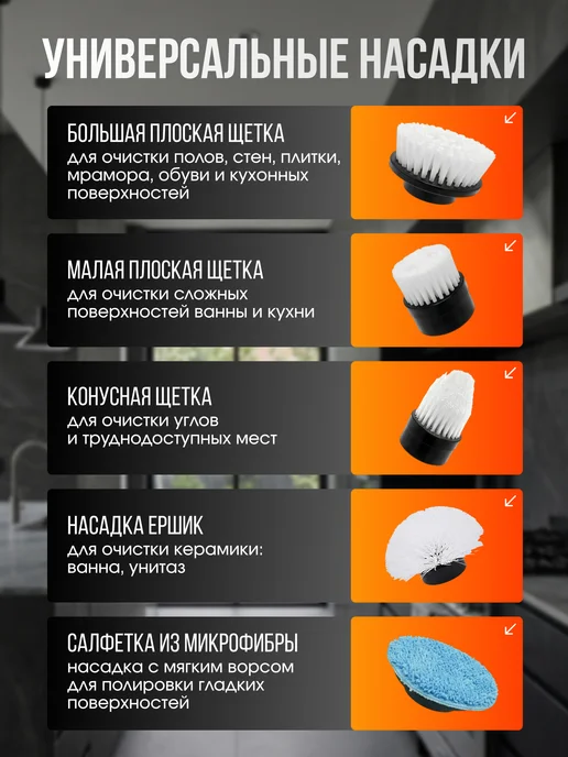 Электрощетка для уборки с насадками, белый, фото 4