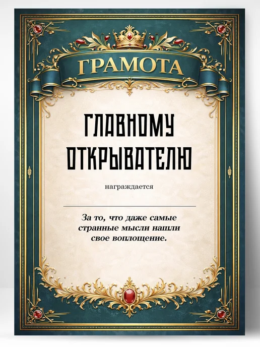 Грамота диплом в подарок - Самой дорогой, Главному открывателю