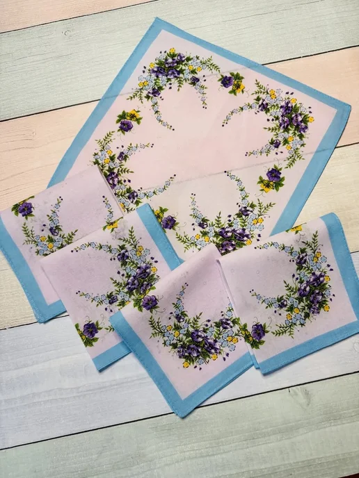 Pastel_lux Набор 5 платков 28х28 см цветочки, 28x28 см, фото 3