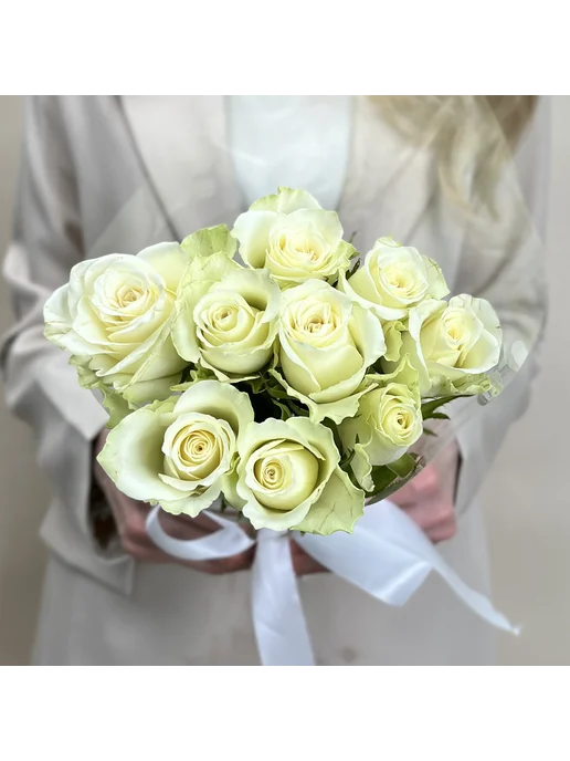 ROZA4U Букет живых цветов из 9 белых роз 60 см, 5 шт, фото 2