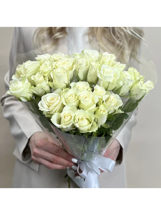 ROZA4U Букет живых цветов из 9 белых роз 60 см, 5 шт, фото 4