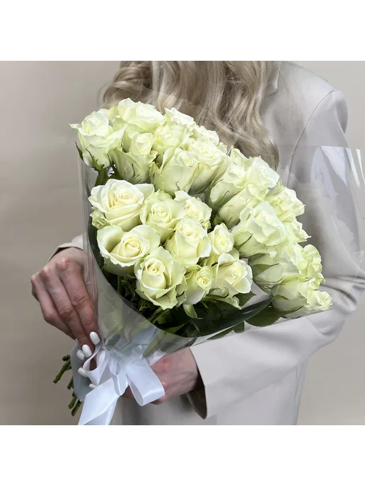 ROZA4U Букет живых цветов из 9 белых роз 60 см, 5 шт, фото 8